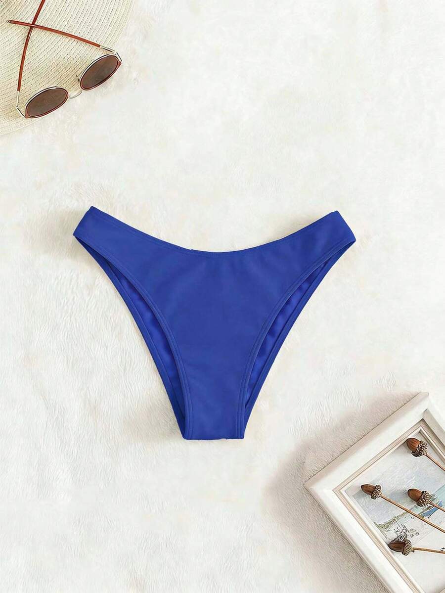 Swim Vcay Summer Beach Plain Ribbed Knit Bikini Bottom