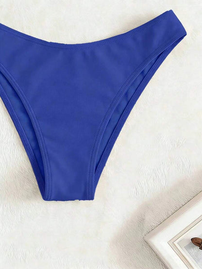 Swim Vcay Summer Beach Plain Ribbed Knit Bikini Bottom