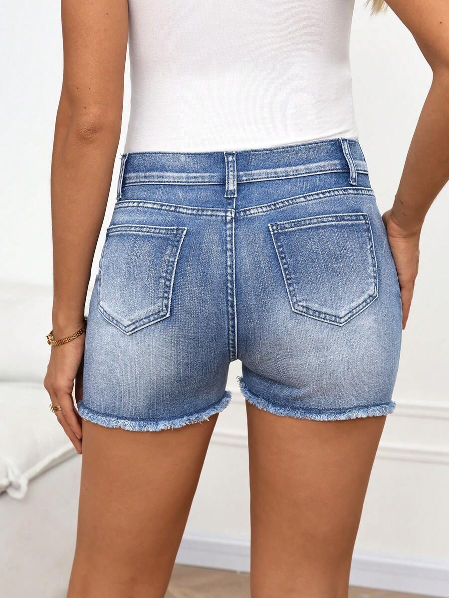 Maternity Blue Denim Skinny Mini Shorts with Elastic Over-Bump Support - Medium Stretch Comfort Fit Denim Shorts with Pockets