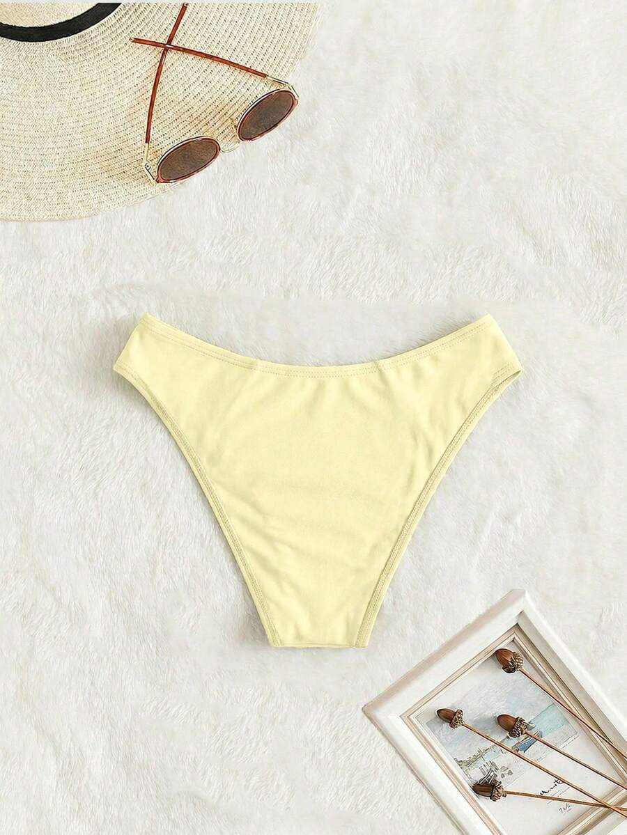 Swim Vcay Summer Beach Plain Ribbed Knit Bikini Bottom