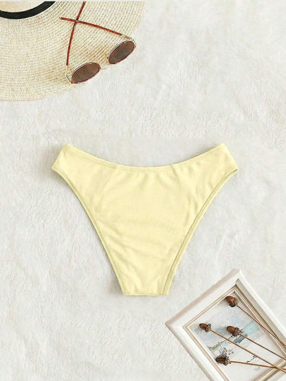 Swim Vcay Summer Beach Plain Ribbed Knit Bikini Bottom