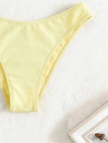 Swim Vcay Summer Beach Plain Ribbed Knit Bikini Bottom