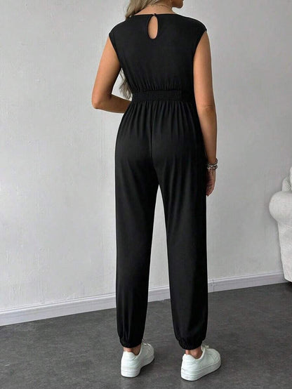 Solid Color Sleeveless Casual Jumpsuit For Pregnant Women, Daily Wear, For Maternity
