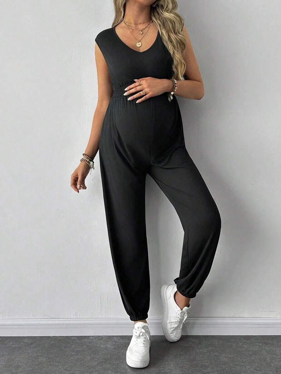 Solid Color Sleeveless Casual Jumpsuit For Pregnant Women, Daily Wear, For Maternity