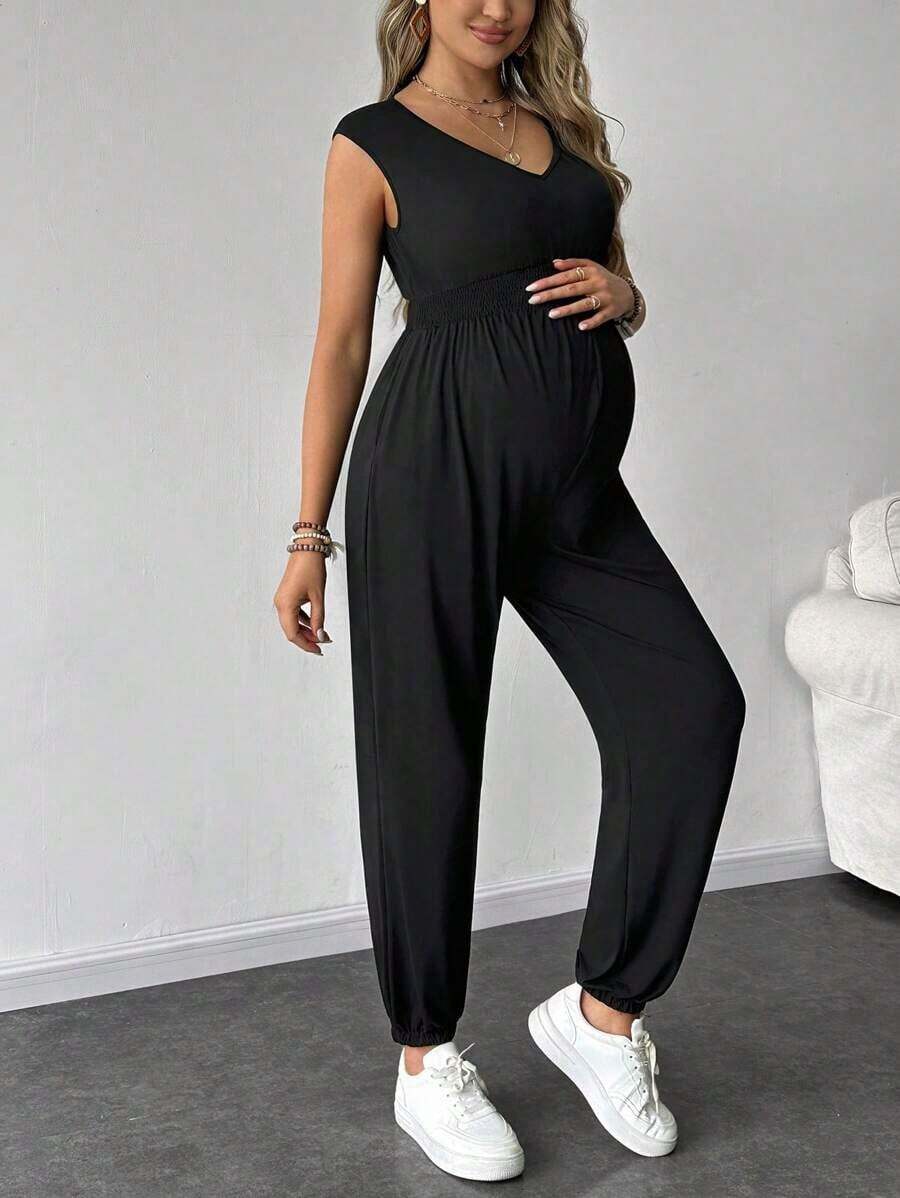 Solid Color Sleeveless Casual Jumpsuit For Pregnant Women, Daily Wear, For Maternity