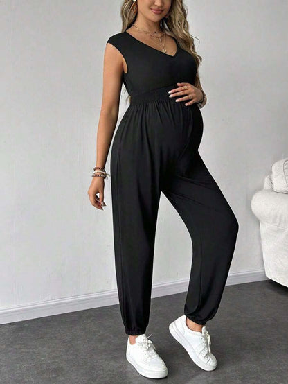 Solid Color Sleeveless Casual Jumpsuit For Pregnant Women, Daily Wear, For Maternity