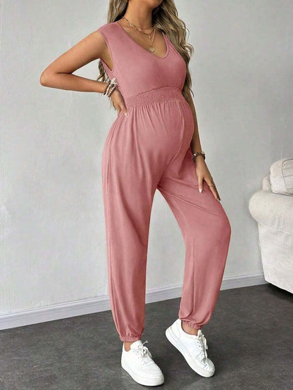 Solid Color Sleeveless Casual Jumpsuit For Pregnant Women, Daily Wear, For Maternity