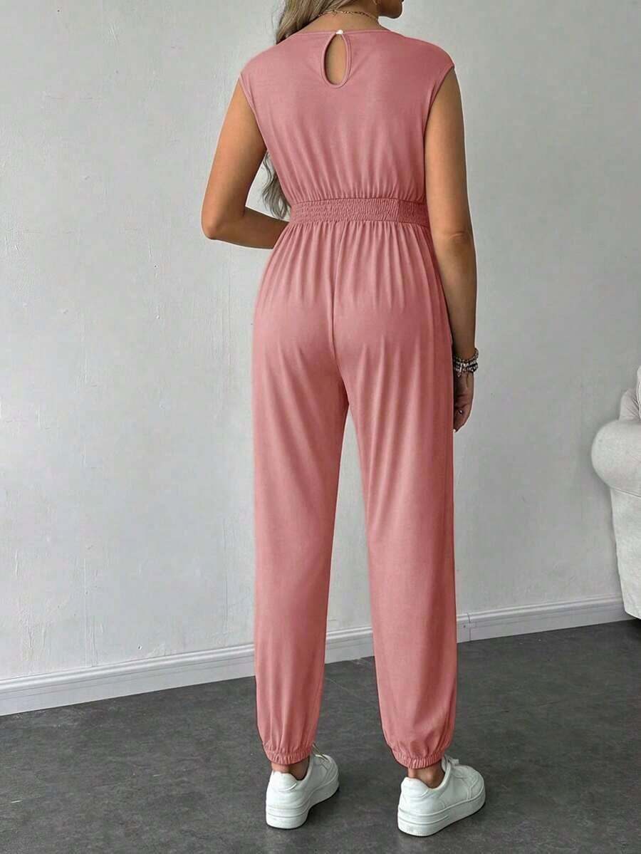 Solid Color Sleeveless Casual Jumpsuit For Pregnant Women, Daily Wear, For Maternity