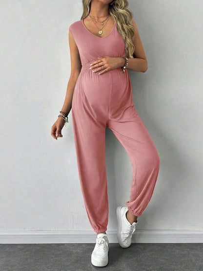 Solid Color Sleeveless Casual Jumpsuit For Pregnant Women, Daily Wear, For Maternity