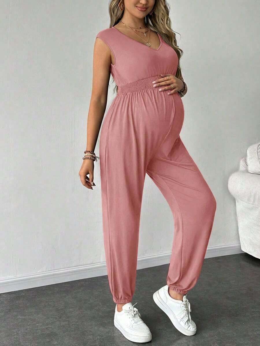 Solid Color Sleeveless Casual Jumpsuit For Pregnant Women, Daily Wear, For Maternity