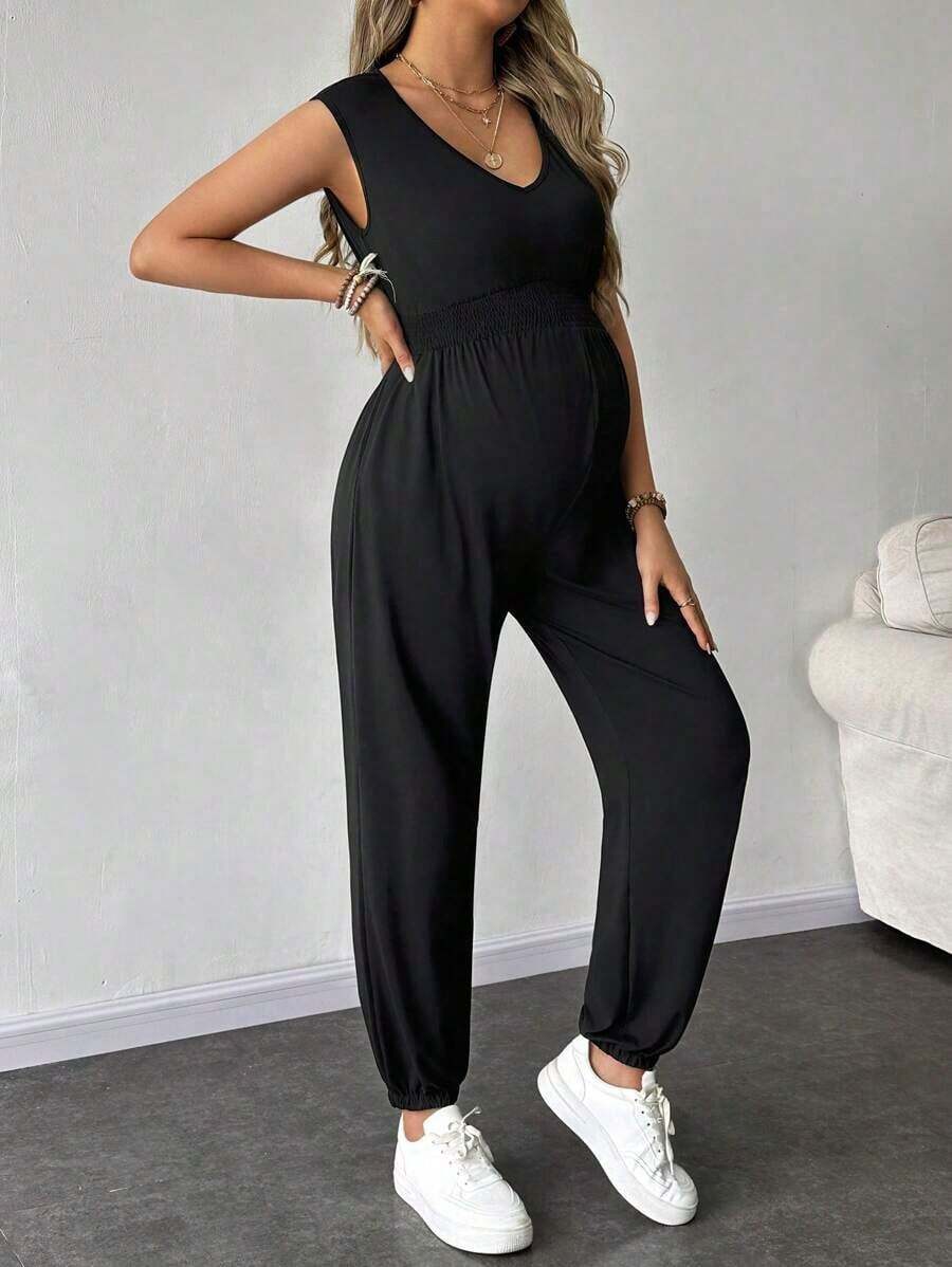 Solid Color Sleeveless Casual Jumpsuit For Pregnant Women, Daily Wear, For Maternity