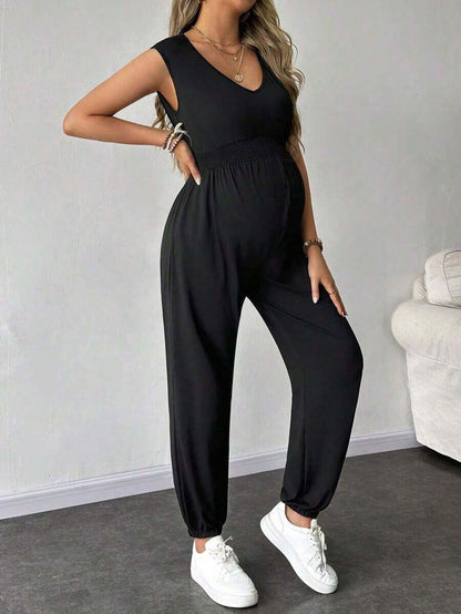 Solid Color Sleeveless Casual Jumpsuit For Pregnant Women, Daily Wear, For Maternity