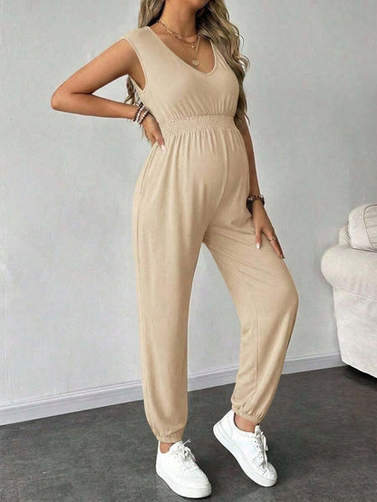 Solid Color Sleeveless Casual Jumpsuit For Pregnant Women, Daily Wear, For Maternity