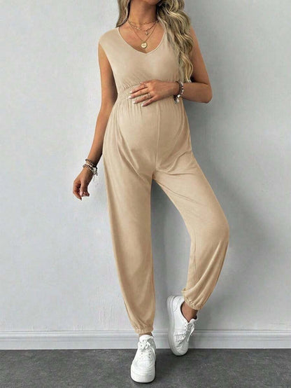 Solid Color Sleeveless Casual Jumpsuit For Pregnant Women, Daily Wear, For Maternity