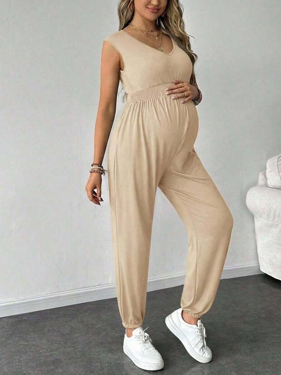 Solid Color Sleeveless Casual Jumpsuit For Pregnant Women, Daily Wear, For Maternity