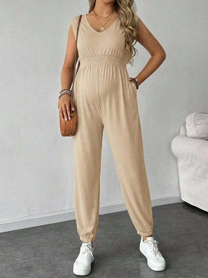 Solid Color Sleeveless Casual Jumpsuit For Pregnant Women, Daily Wear, For Maternity