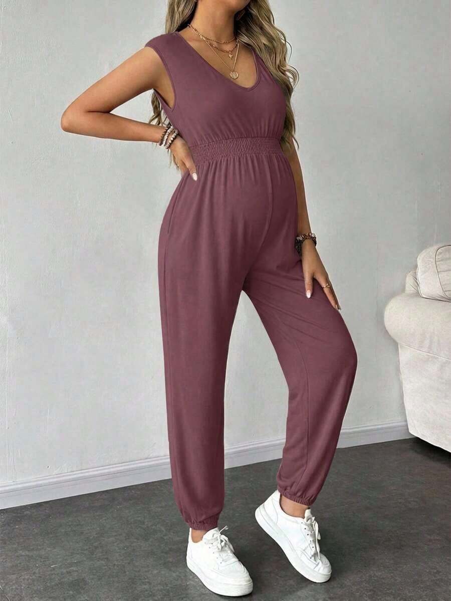 Solid Color Sleeveless Casual Jumpsuit For Pregnant Women, Daily Wear, For Maternity