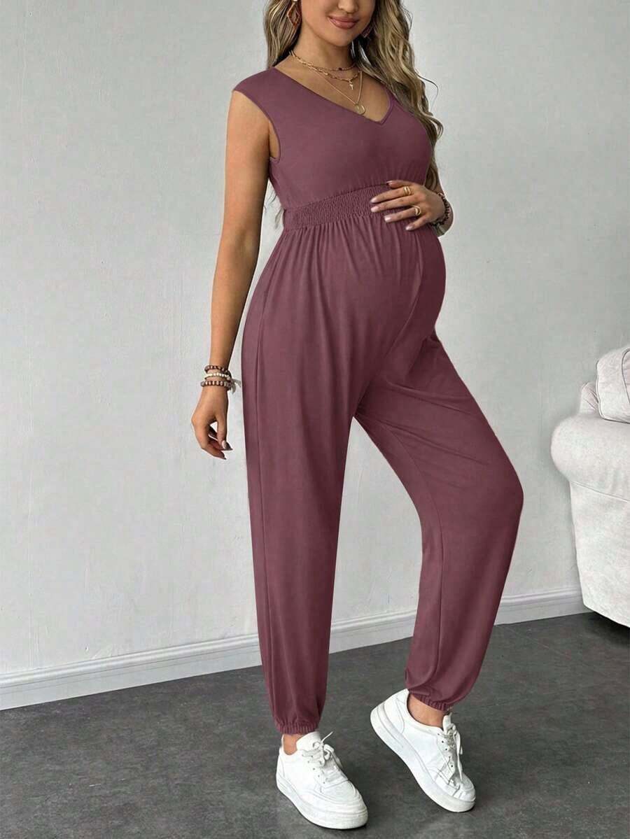 Solid Color Sleeveless Casual Jumpsuit For Pregnant Women, Daily Wear, For Maternity