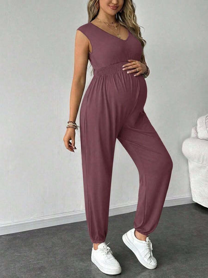 Solid Color Sleeveless Casual Jumpsuit For Pregnant Women, Daily Wear, For Maternity