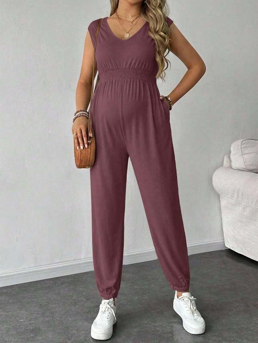 Solid Color Sleeveless Casual Jumpsuit For Pregnant Women, Daily Wear, For Maternity