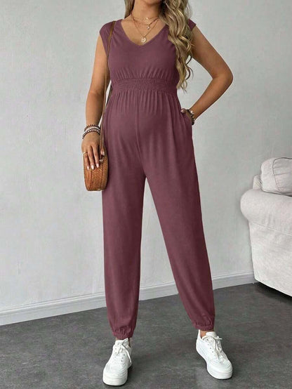 Solid Color Sleeveless Casual Jumpsuit For Pregnant Women, Daily Wear, For Maternity