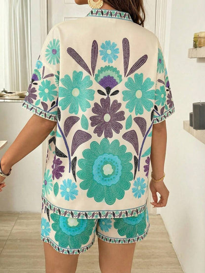 Maternity Floral Print Kimono Cardigan and Adjustable Shorts 2 Piece Set Boho Long Sleeve Summer Beach Vacation Maternity Outfit