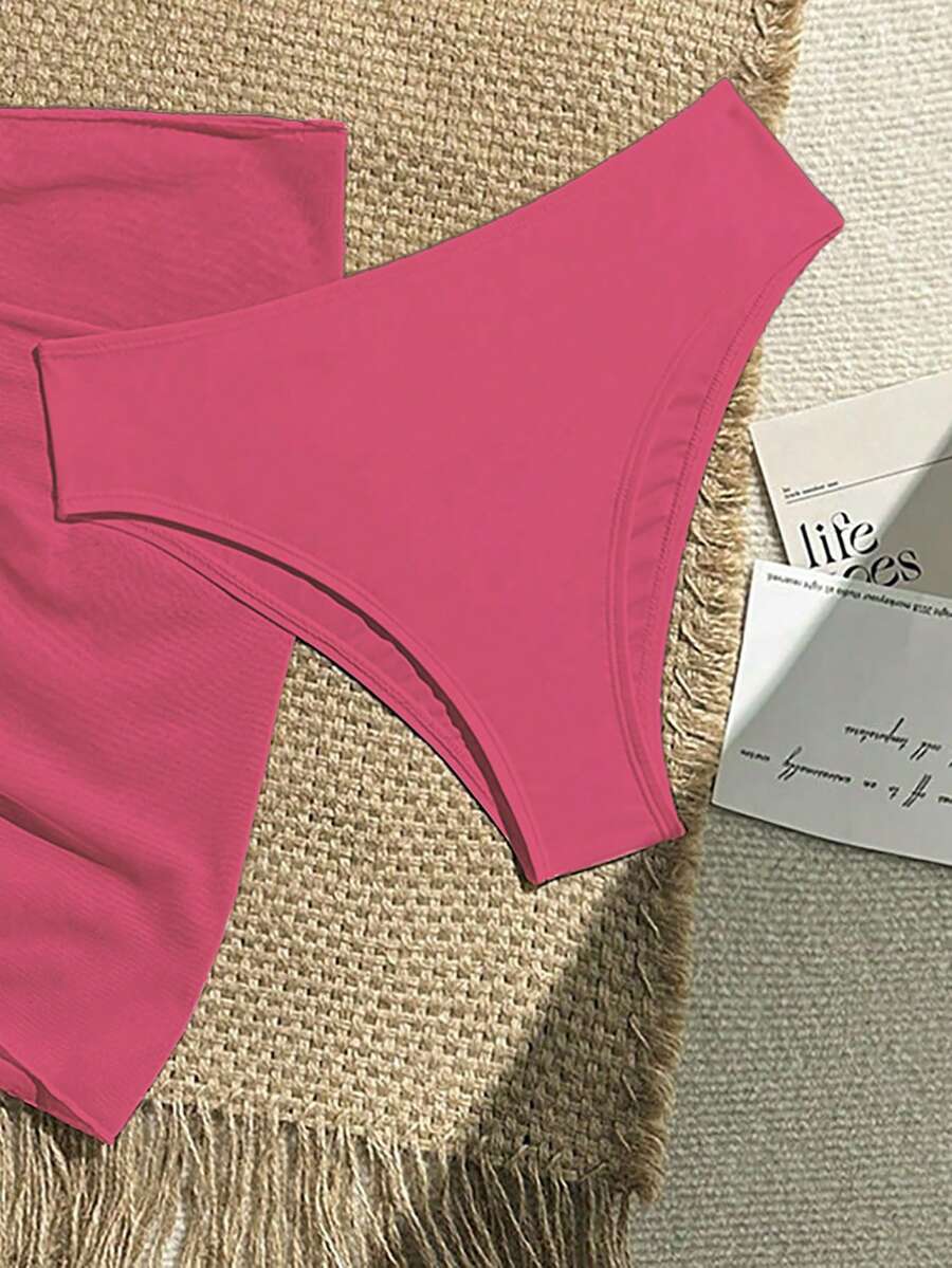 Women's 3-Piece Solid Halter Bikini Set - Knot Detail, Skirt Cover-Up, Triangle Cup, Red