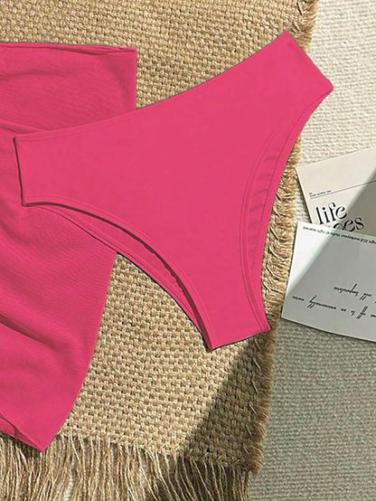 Women's 3-Piece Solid Halter Bikini Set - Knot Detail, Skirt Cover-Up, Triangle Cup, Red