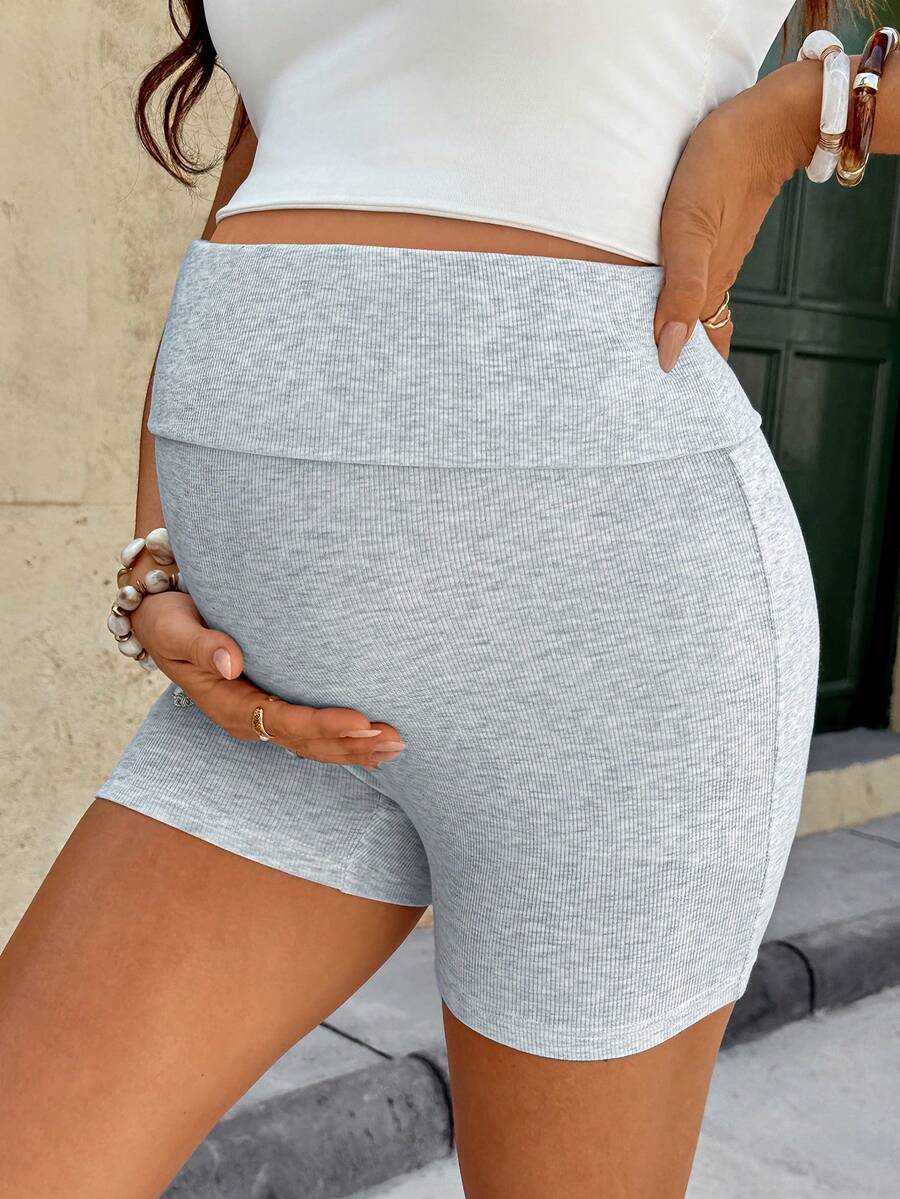 Light Grey Maternity Track Shorts – Ultra High Adjustable Elastic Waist Skinny Fit Medium Stretch Comfortable Casual Athletic Shorts