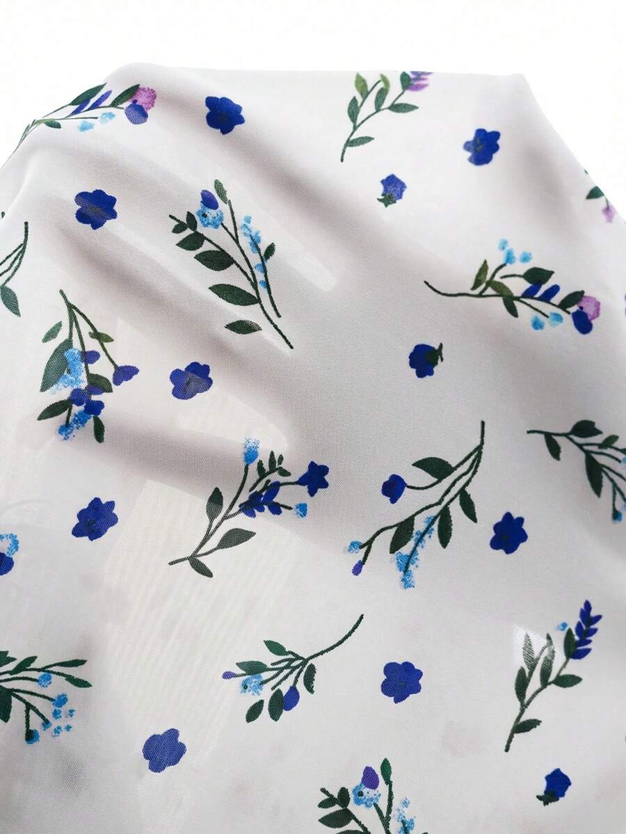 Maternity Ditsy Floral Peplum Blouse - Square Neck, Puff Sleeve, Slim Fit, Blue