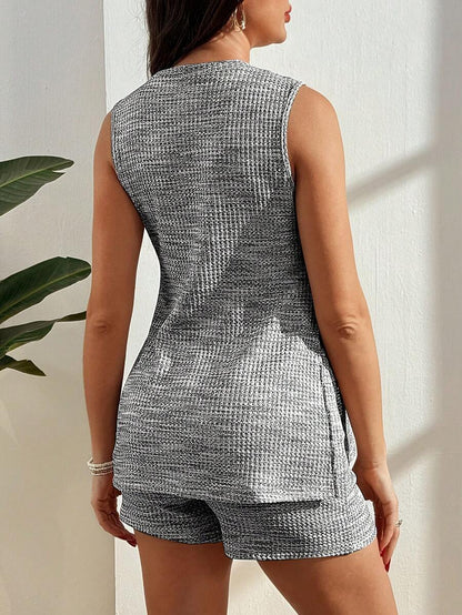 Maternity Plaid Camisole and Shorts Set - Side Slit, Slim Fit, Sleeveless, Blue