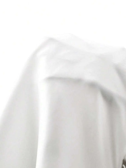 Maternity Elegant Blouse - V Neck, Batwing Three Quarter Sleeve, Asymmetric Hem, White