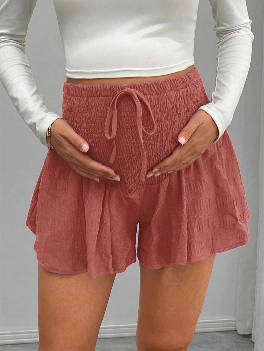 Maternity Track Shorts - Knot Detail, Loose Fit, Ultra High Waist, Minimalist, Black