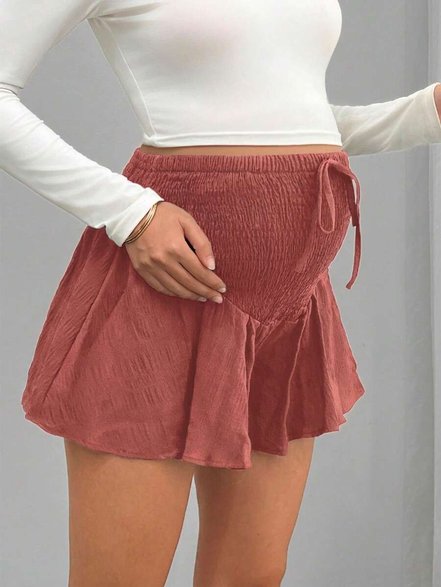 Maternity Track Shorts - Knot Detail, Loose Fit, Ultra High Waist, Minimalist, Black