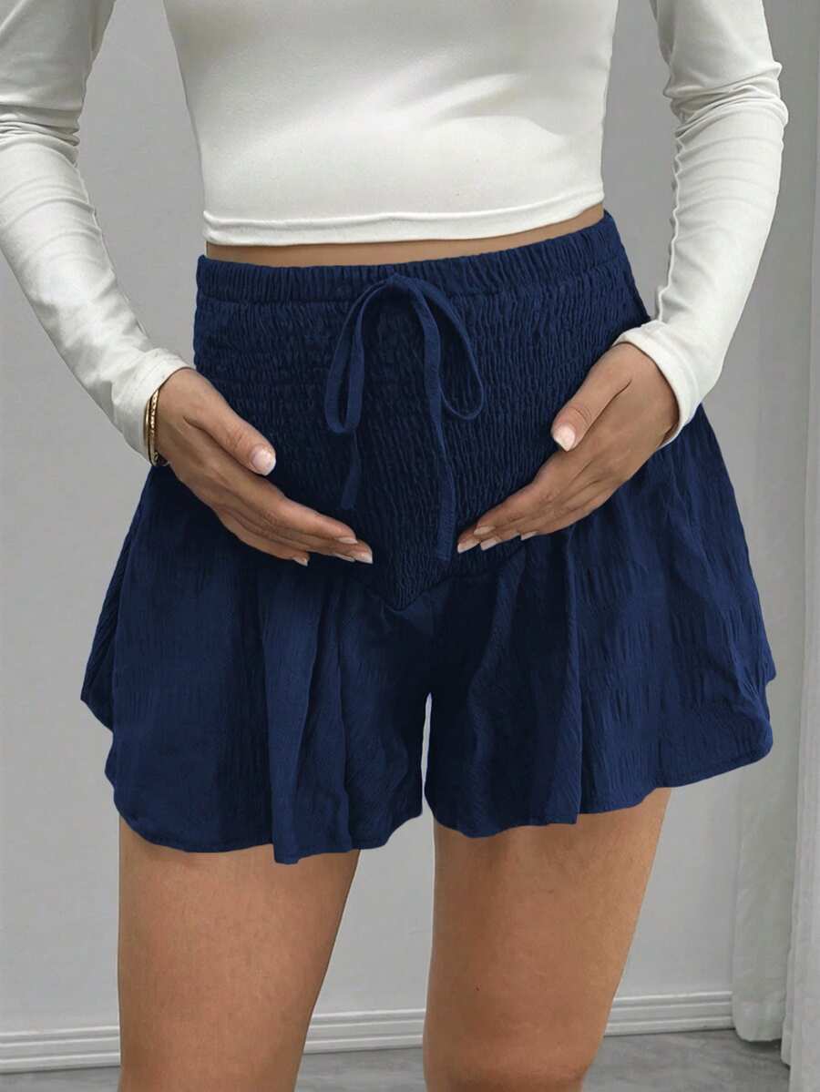 Maternity Track Shorts - Knot Detail, Loose Fit, Ultra High Waist, Minimalist, Black