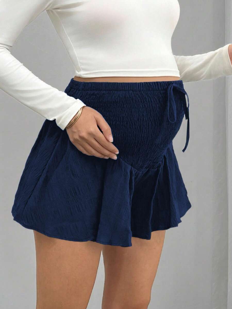 Maternity Track Shorts - Knot Detail, Loose Fit, Ultra High Waist, Minimalist, Black