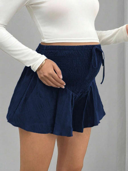 Maternity Track Shorts - Knot Detail, Loose Fit, Ultra High Waist, Minimalist, Black
