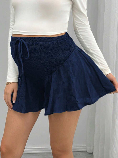 Maternity Track Shorts - Knot Detail, Loose Fit, Ultra High Waist, Minimalist, Black