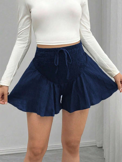 Maternity Track Shorts - Knot Detail, Loose Fit, Ultra High Waist, Minimalist, Black