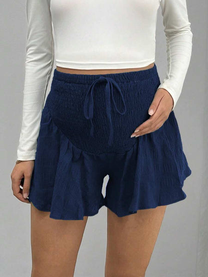 Maternity Track Shorts - Knot Detail, Loose Fit, Ultra High Waist, Minimalist, Black