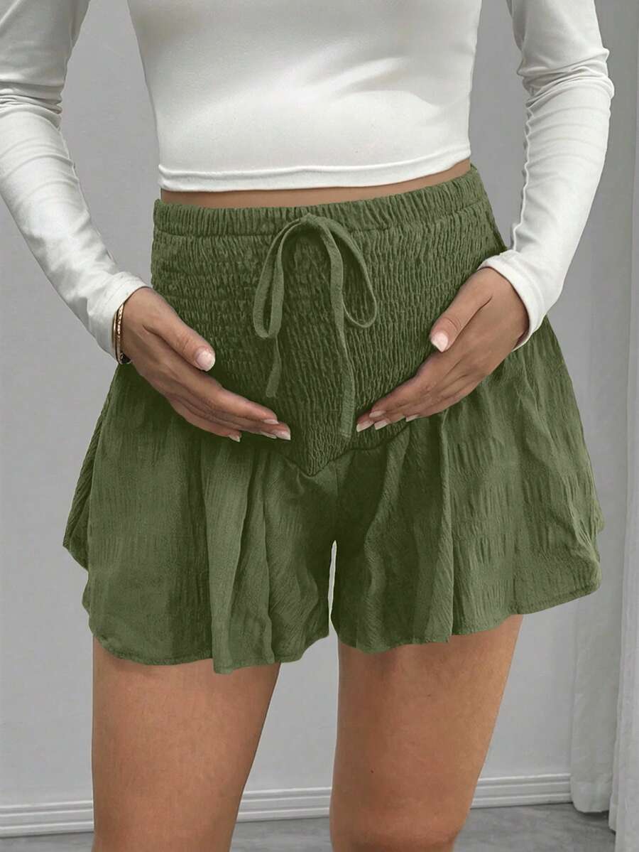 Maternity Track Shorts - Knot Detail, Loose Fit, Ultra High Waist, Minimalist, Black