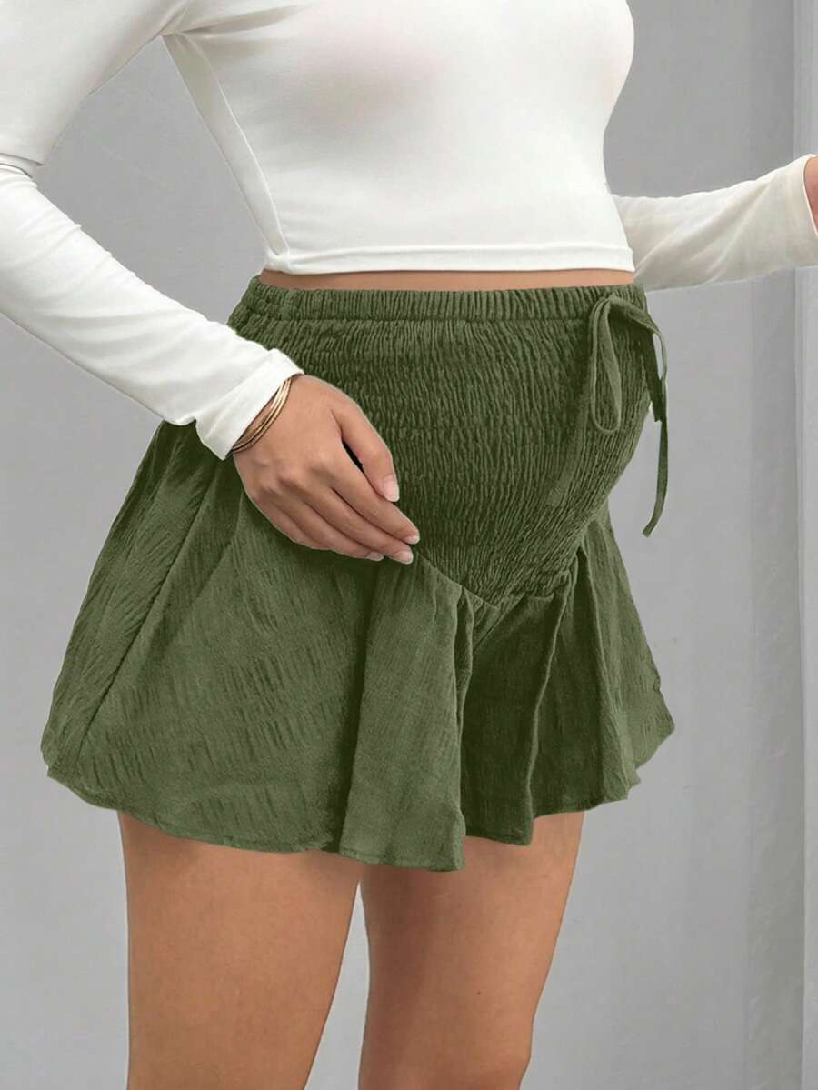 Maternity Track Shorts - Knot Detail, Loose Fit, Ultra High Waist, Minimalist, Black