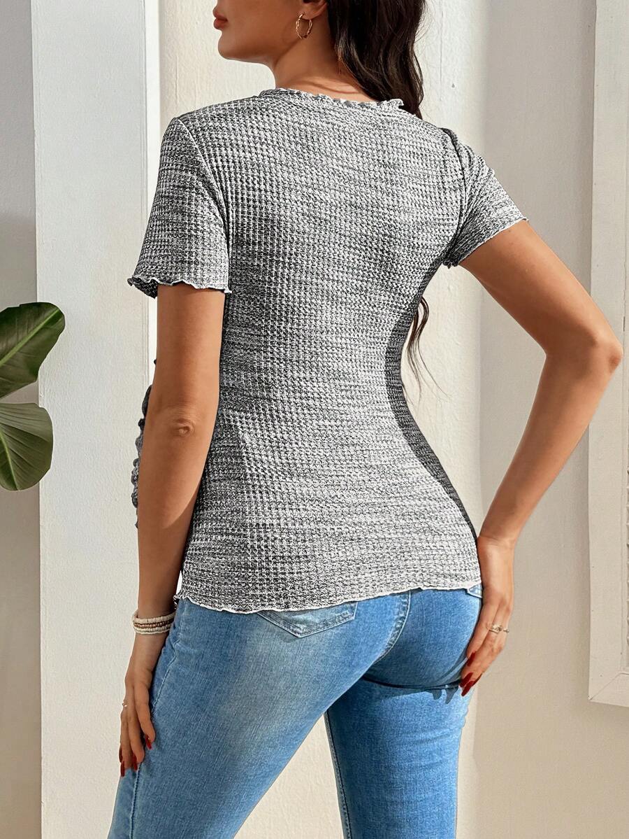 Maternity V-Neck Waffle Knit T-Shirt - Colorful Short Sleeve Casual Nursing Top