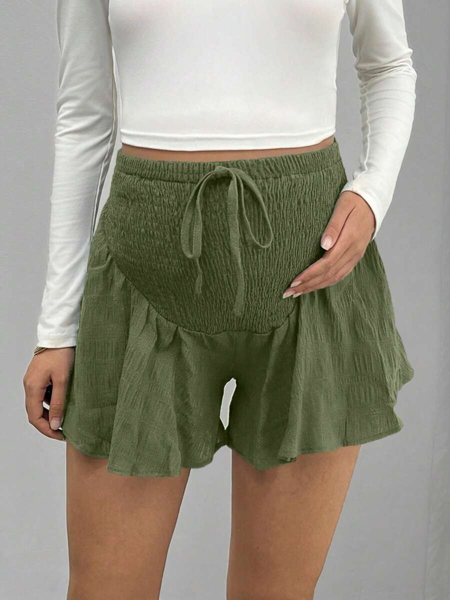Maternity Track Shorts - Knot Detail, Loose Fit, Ultra High Waist, Minimalist, Black