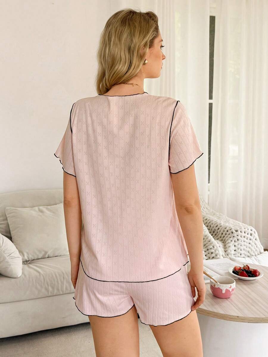 Maternity Short Sleeve Button Front Pajama Set Women Nursing Top and Shorts Sleepwear
