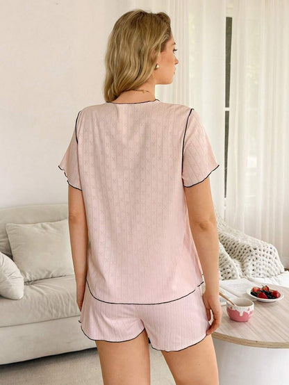 Maternity Short Sleeve Button Front Pajama Set Women Nursing Top and Shorts Sleepwear