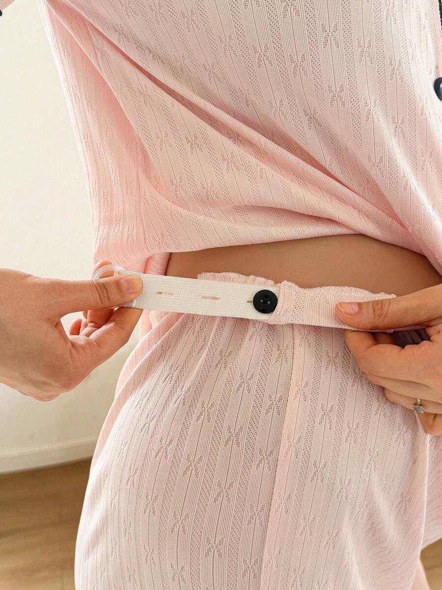 Maternity Short Sleeve Button Front Pajama Set Women Nursing Top and Shorts Sleepwear