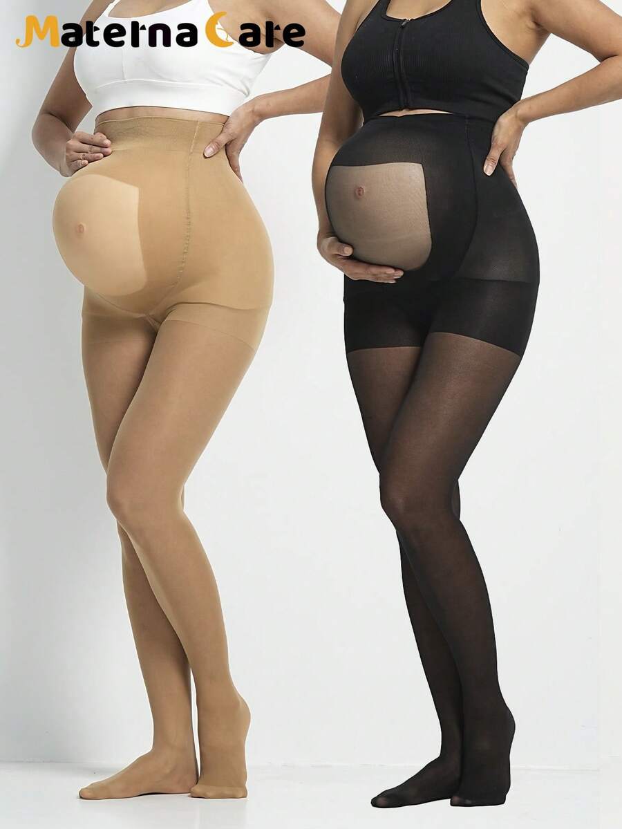 Maternity Sheer Tights 1-2 Pack - High Waist Soft Transparent Belly Design Elegant Pantyhose
