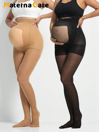 Maternity Sheer Tights 1-2 Pack - High Waist Soft Transparent Belly Design Elegant Pantyhose