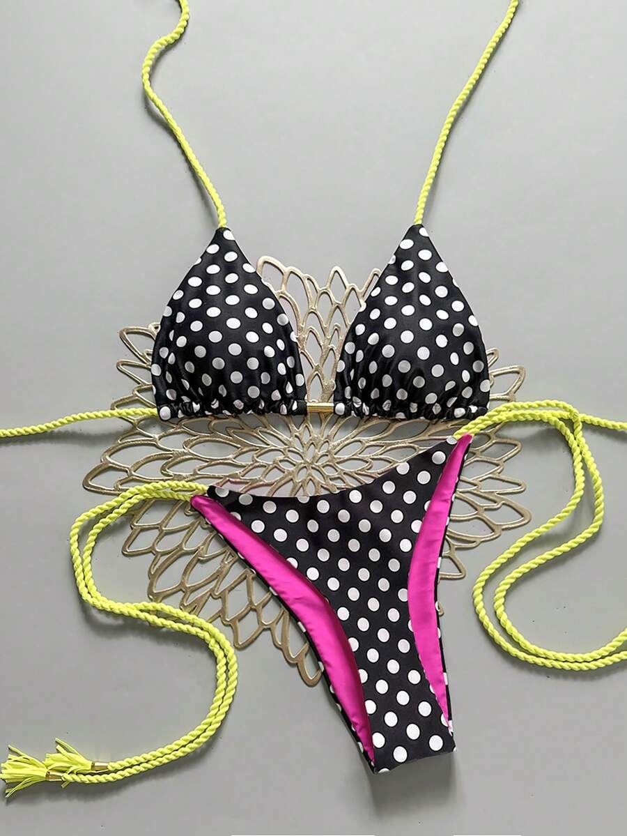 Swim Vcay Women's Solid Color Halter Tie Backless Sexy Thong Bikini Set Bikini Triangle Lemon Bikini Yellow Bathing Suits Light Yellow Bikini String Bikini Set